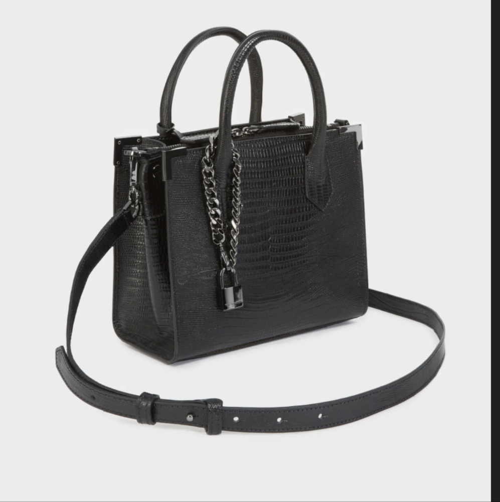 The Kooples Black Crocodile-Embossed Satchel